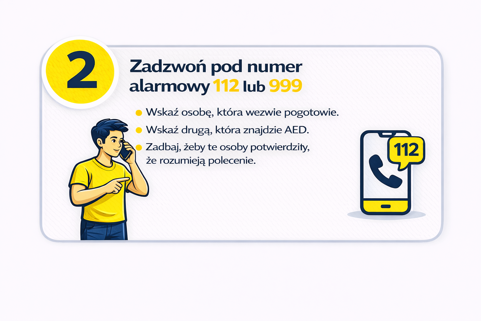 Krok 2 – zadzwoń pod numer alarmowy 112 lub 999