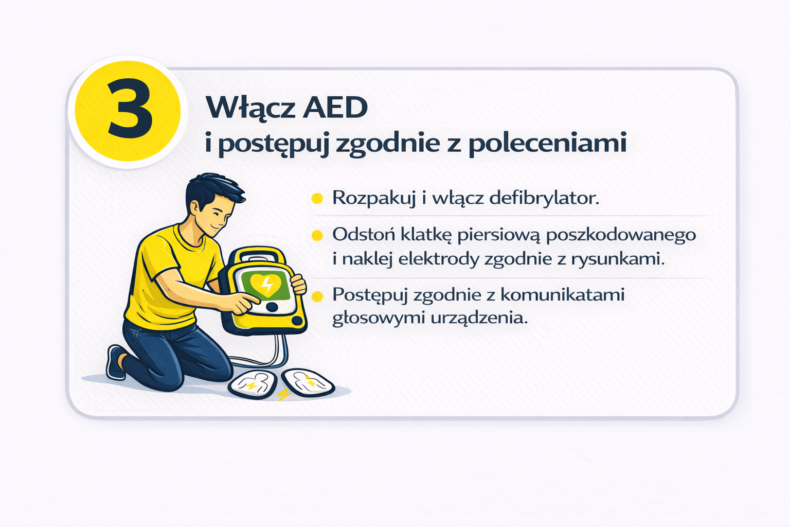Krok 3 – włącz AED i postępuj zgodnie z poleceniami