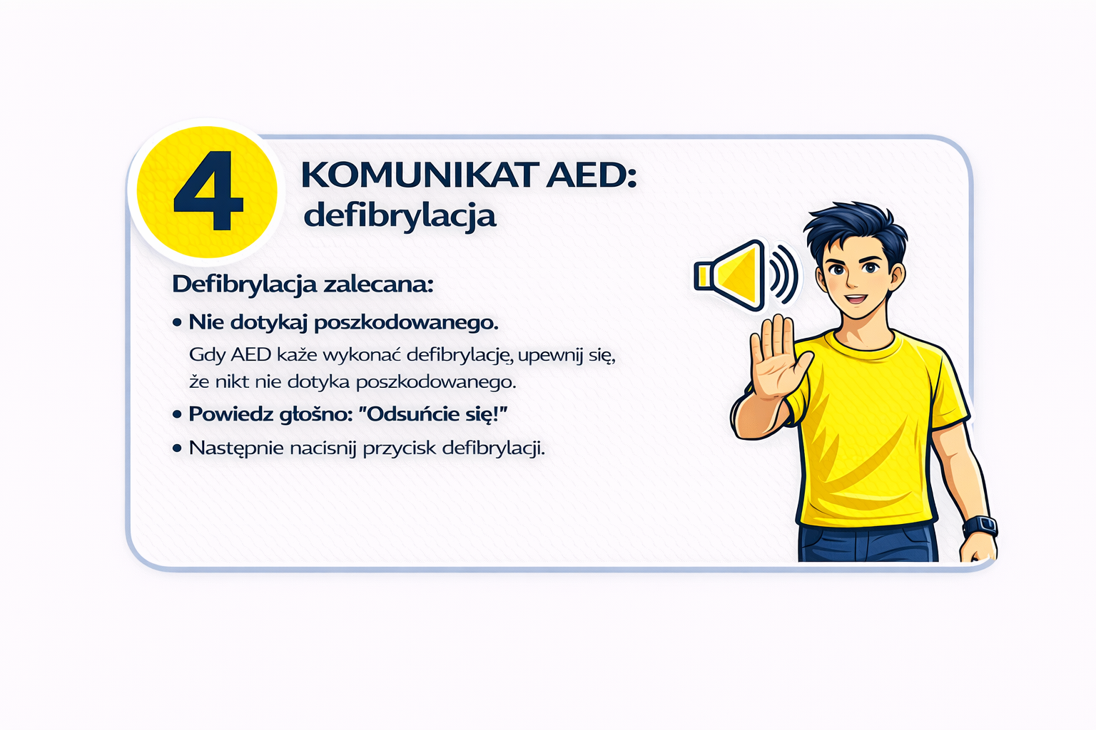 Krok 4 – wykonaj defibrylację zgodnie z komunikatem AED